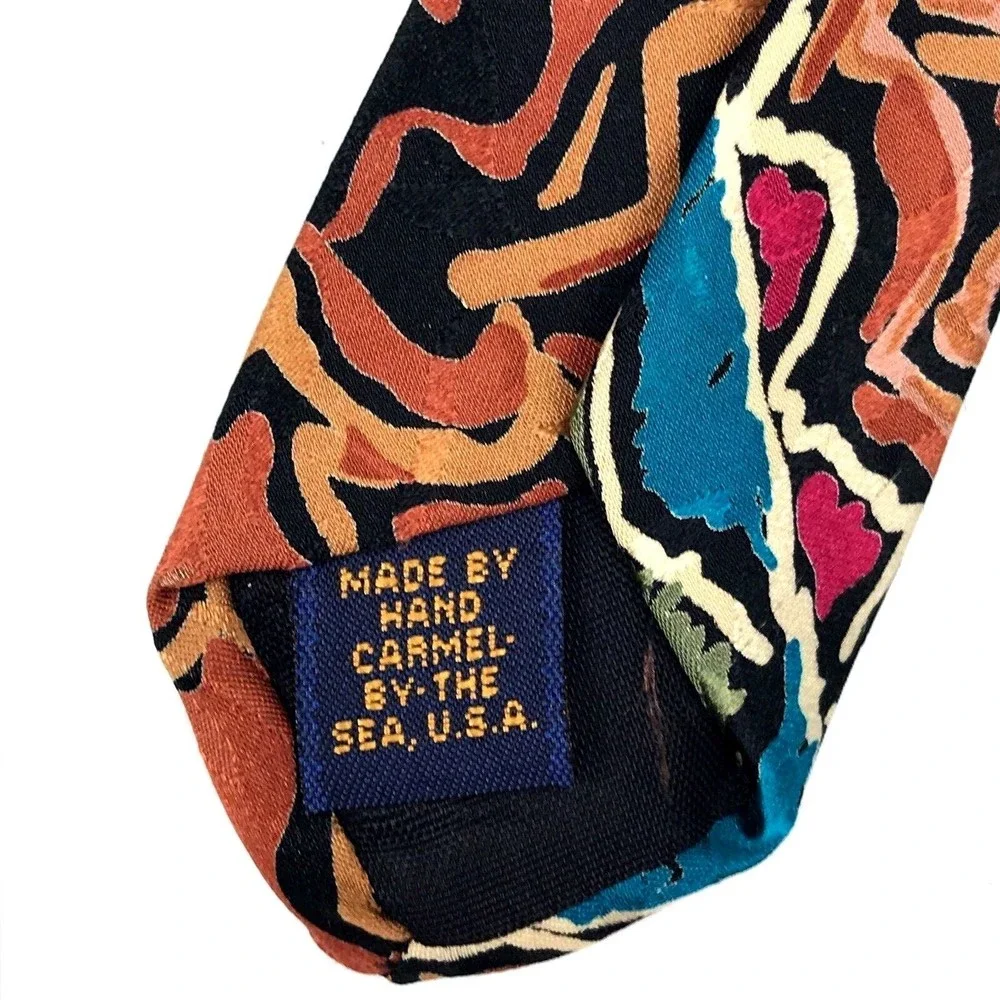 J.Blades & CO. Men's Tie 100% Silk Handmade Orange Pink Paisley Abstract Necktie